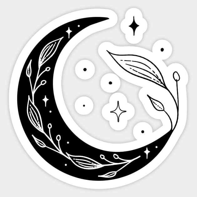 Art Deco Floral Crescent Moon Sticker by Nature Lover Apparel